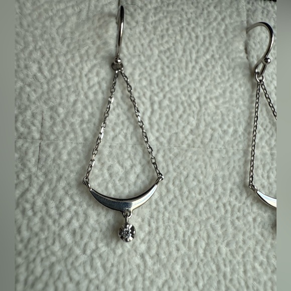 Platinum Crescent Moon Drop Diamond Earrings - Picture 6 of 8